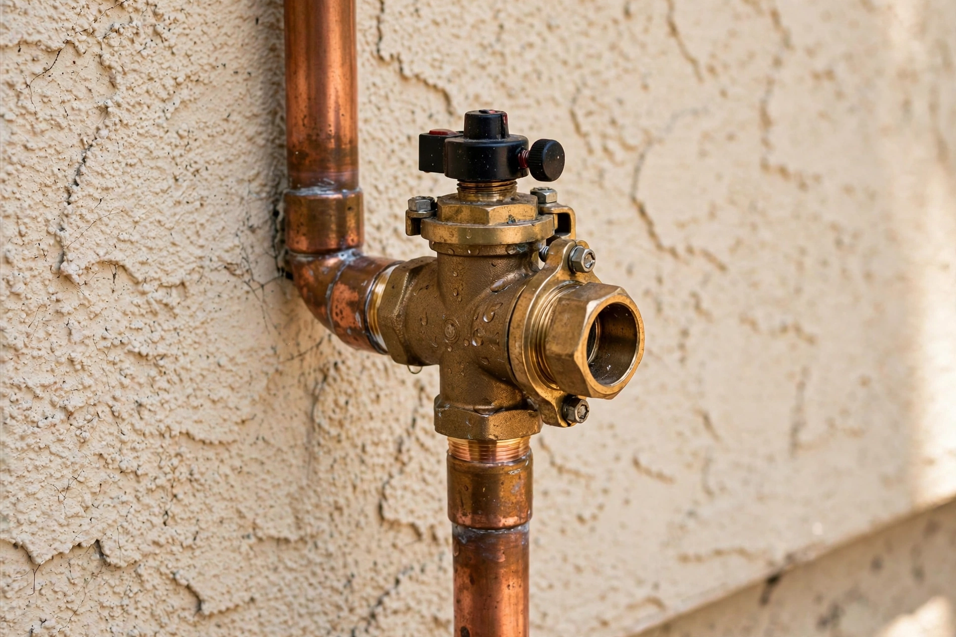 Coastal plumbing valves showing salt air exposure